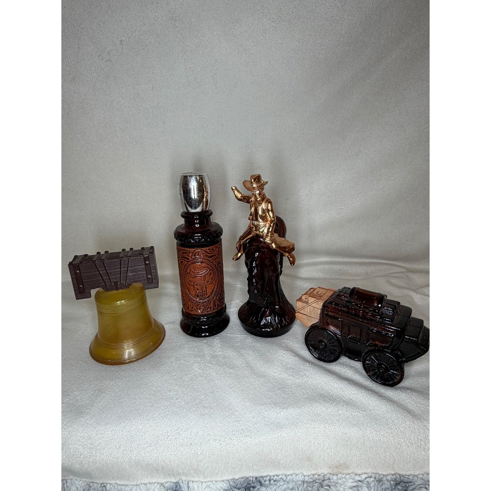 Western/Americana theme vintage AVON bottle decanters cowboy bell caravan car